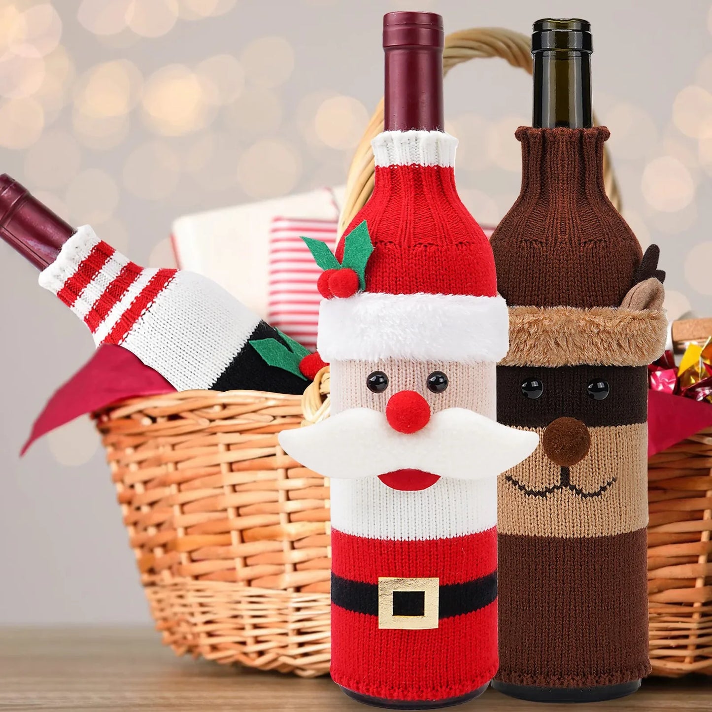 Christmas Santa Claus & Snowman Knitted Wine Bottle Cover