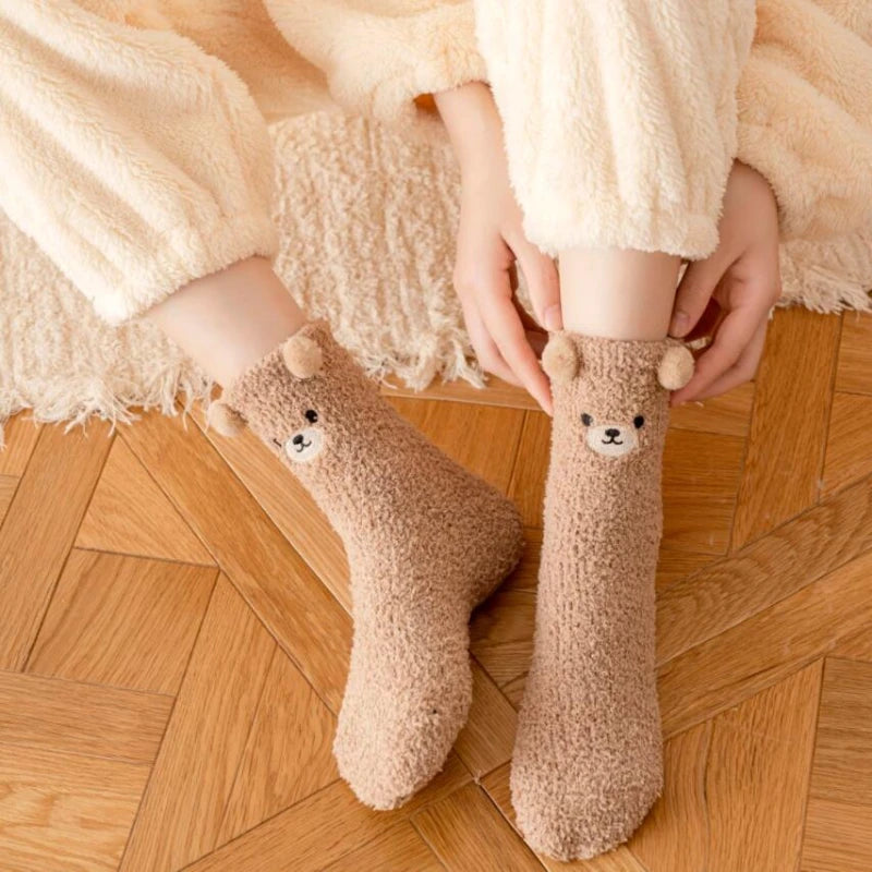 Cute Bear Coral Fleece Fuzzy Socks for Women