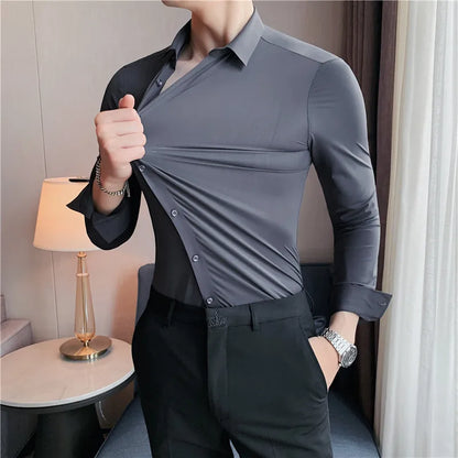 Plus Size 4XL-M High Elasticity Seamless Long Sleeve Shirt for Men