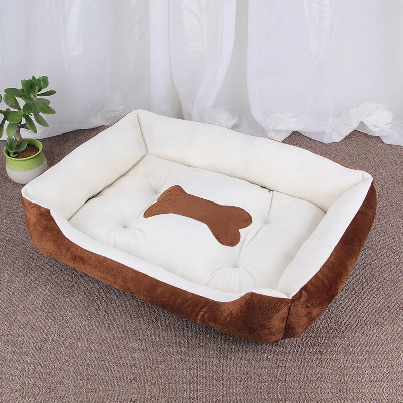 Warm Bear Pattern Dog Bed & Blanket - Soft, Washable Mat