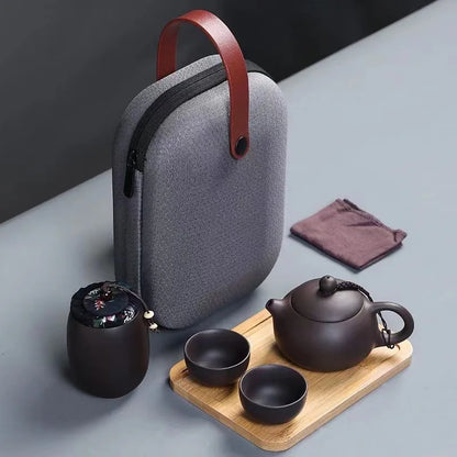 Travel Teapot Set with Tea Caddy in Convenient Travel Bag