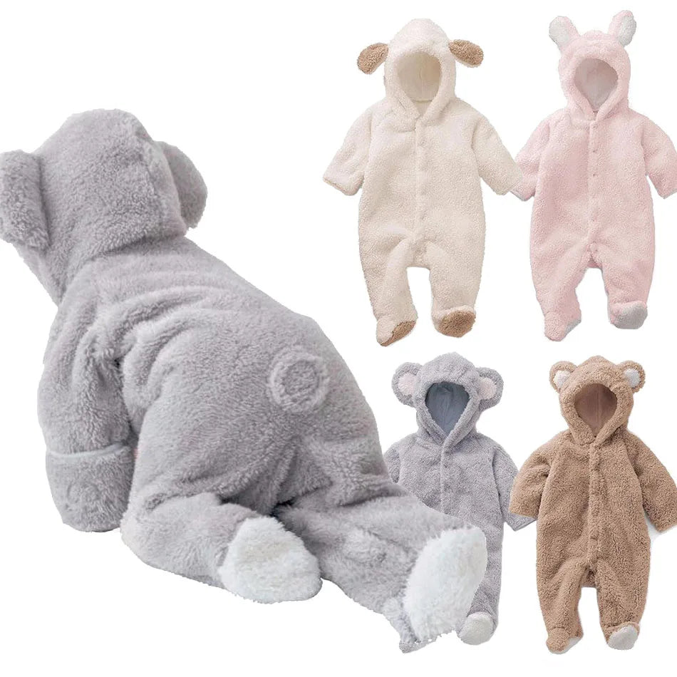 Autumn Winter Baby Rompers | Fleece Animal Jumpsuits for Newborns