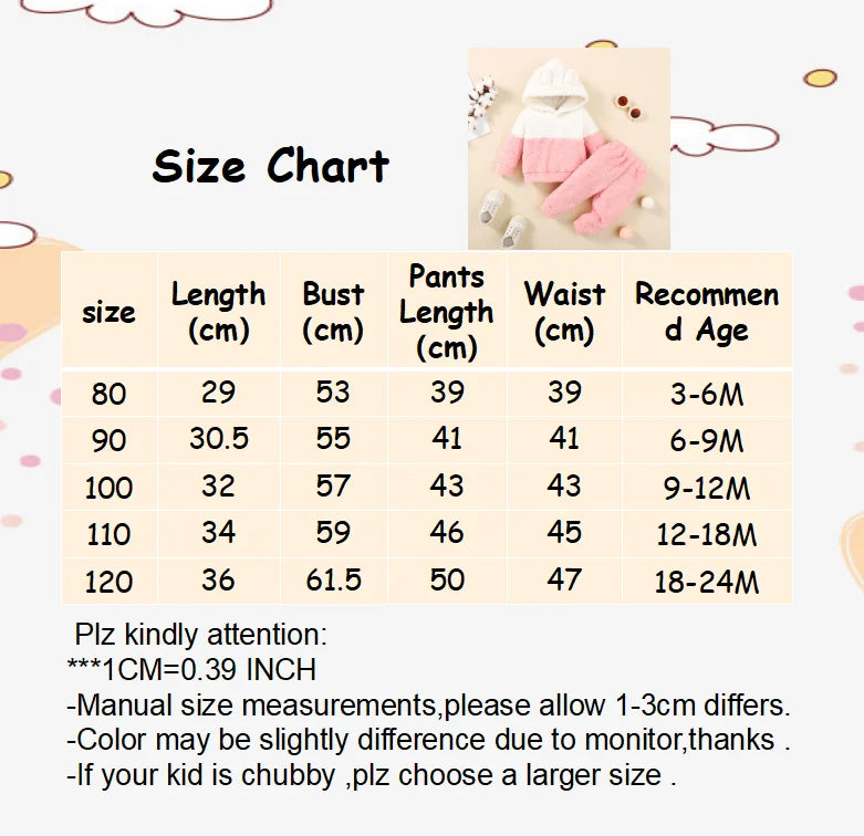 Warm Fluff Clothes Set for Baby Girls | Long Sleeve Hoodie & Pants