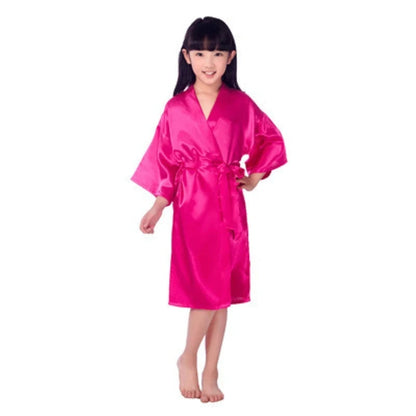 Girls' Silky Satin Kimono Robes - Pure Satin Dressing Gown