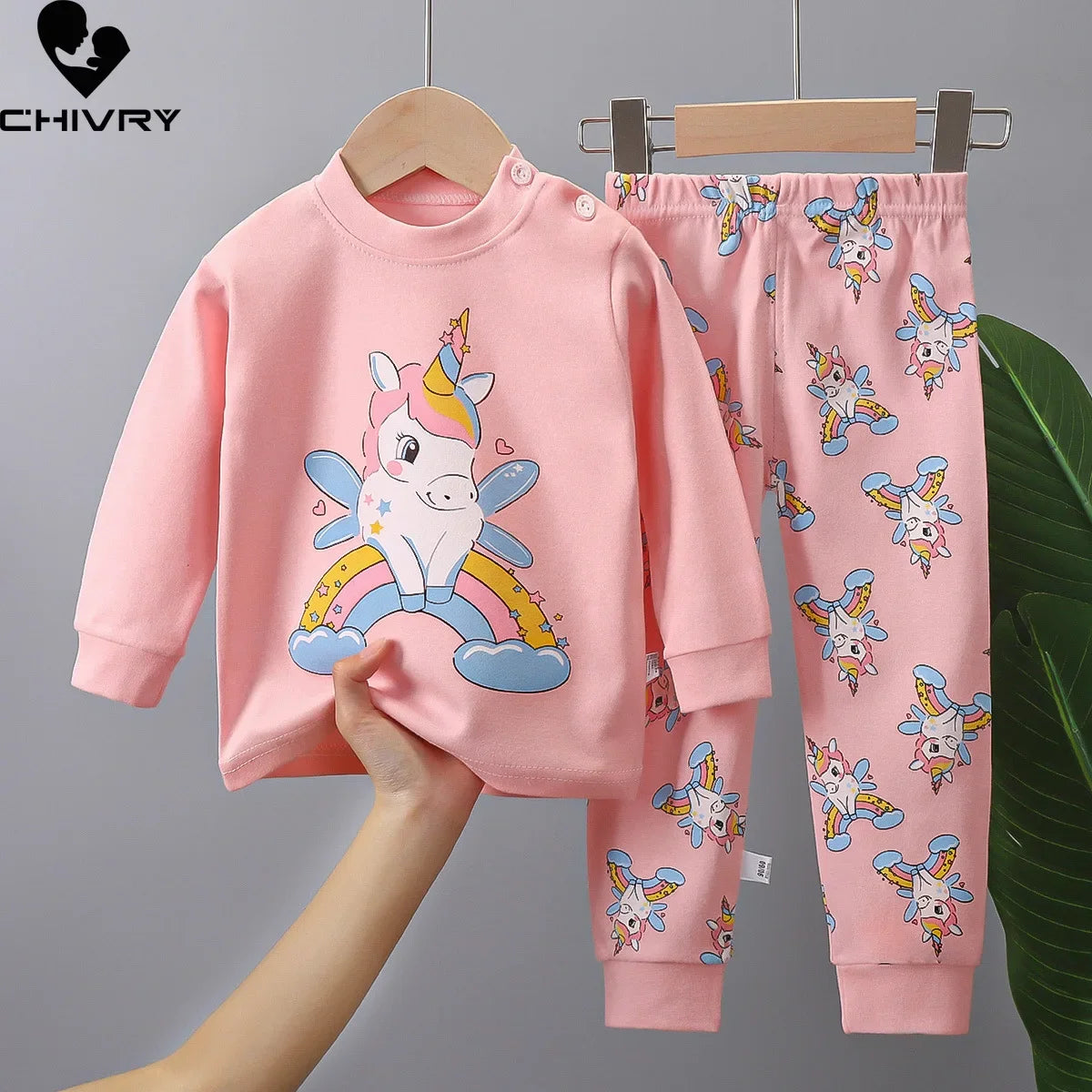 Kids Autumn Pajamas - Cartoon Dinosaur T-Shirt & Pants