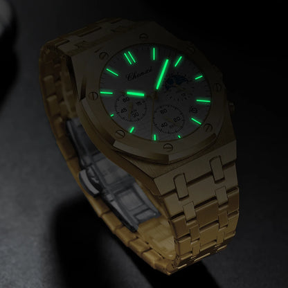 Luxury Gold Quartz Watch for Men with Luminous Features