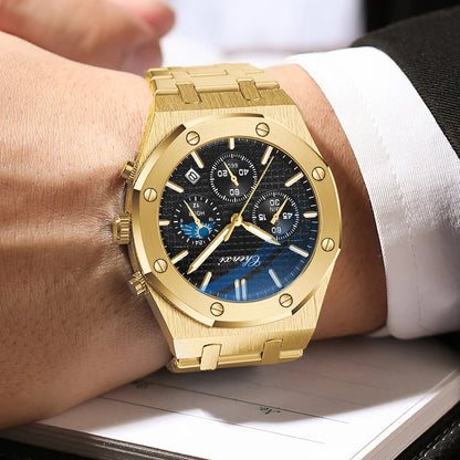 Luxury Gold Quartz Watch for Men with Luminous Features