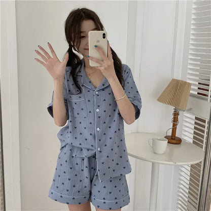 Heart Print Summer Pajamas Set