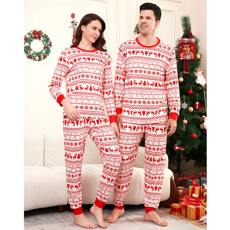 Cotton Retro Print Christmas Family Matching Pajamas Set