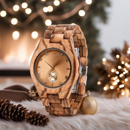 Elegant Wooden Wrist Watch for Women - Unique Engraved Music Box Gift