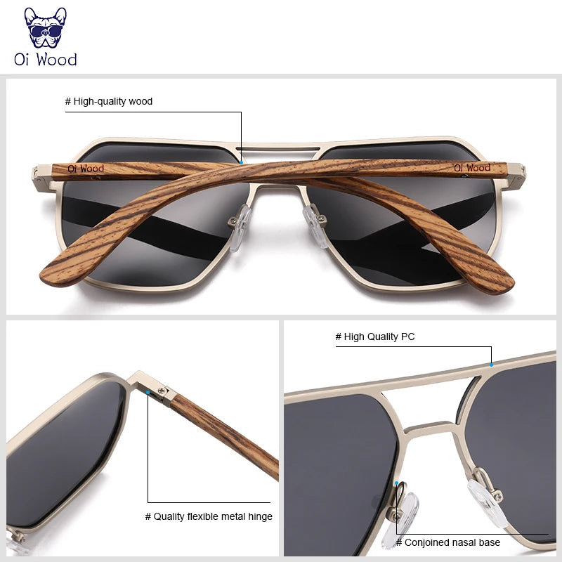 Oi Wood Alloy Polarized Sunglasses UV400 for Men & Women