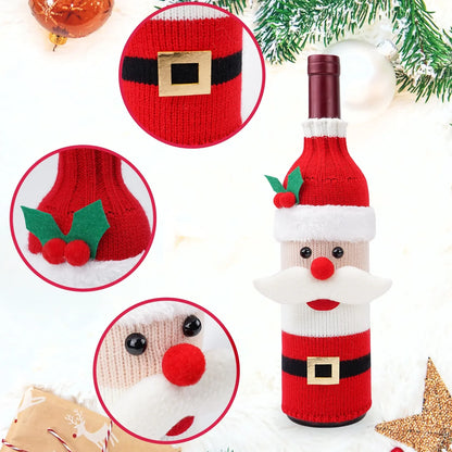 Christmas Santa Claus & Snowman Knitted Wine Bottle Cover