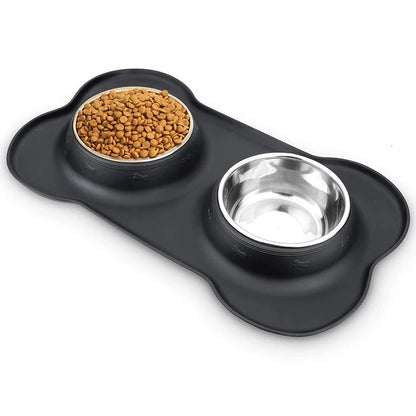 Antislip Double Dog Bowl with Silicone Mat