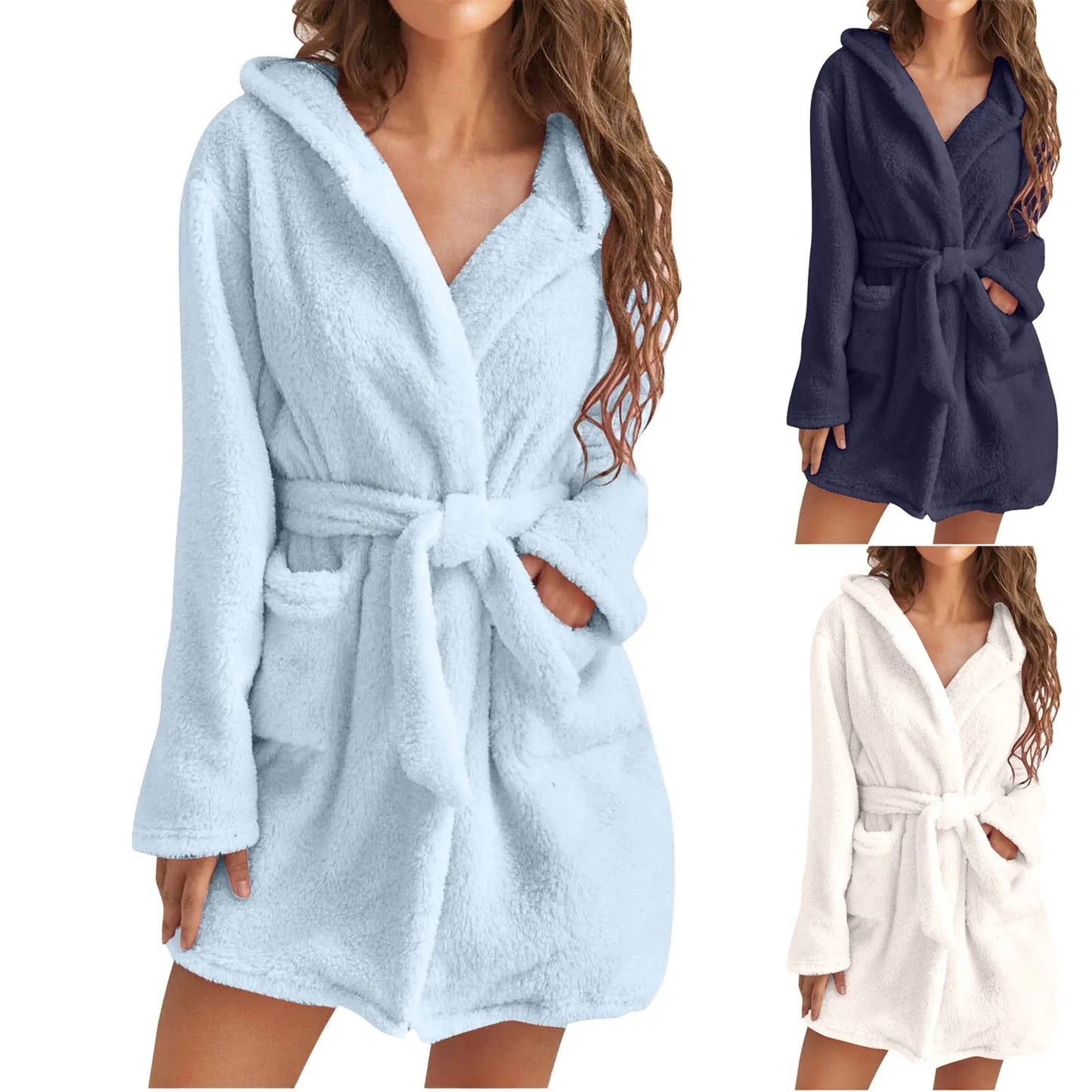 Solid Hooded Kimono Robe for Women