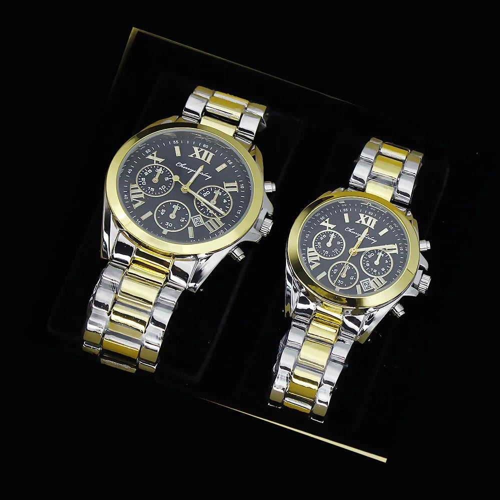 Luxury Couple Watch Set: Elegant Steel Wristwatches