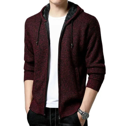 Men’s Autumn Winter Hoodies - Solid Color Knitted Sweaters