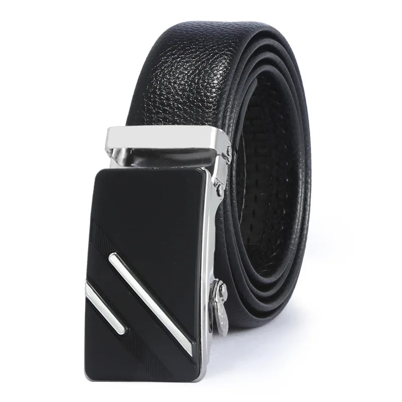 High Quality Men's PU Leather Business Belt with Golden Automatic Buckle