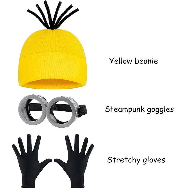 Adult Minions Cosplay Costume - Despicable Me Yellow Beanie & Steampunk Goggles