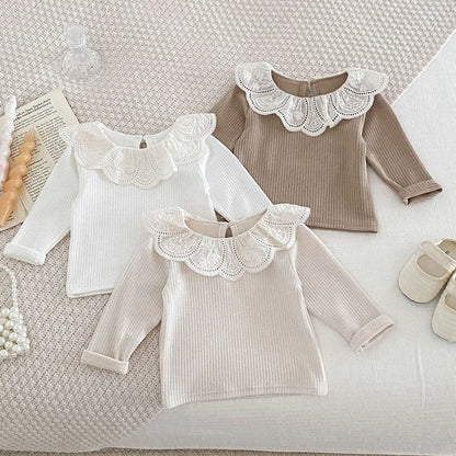 Lace Collar Baby Tops for Autumn - Stylish Long Sleeve Infant Tees