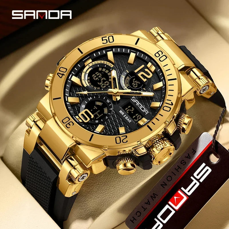 Sanda 6167 Dual Screen LED Digital Watch: Waterproof Multifunctional Sports Timepiece