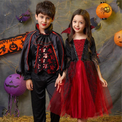 Girls Ghost Bride Costume | Red & Black Tulle Sleeve Dress