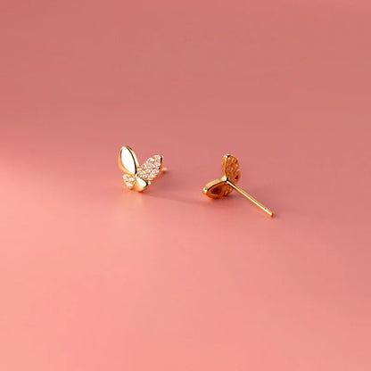 925 Sterling Silver Tiny Zircon Butterfly Stud Earrings