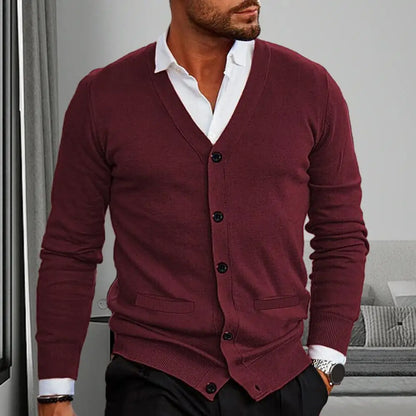 New Autumn Winter Men’s V-Neck Cardigan Sweater - Solid Cotton