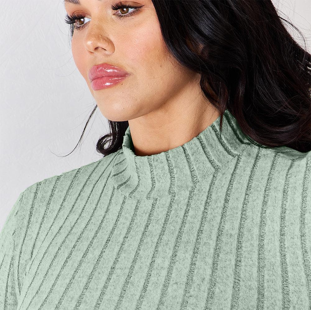 Basic Bae Full Size Ribbed Mock Neck Long Sleeve T-Shirt