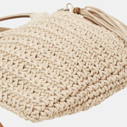 Fame Crochet Knit Convertible Tote Bag with Tassel