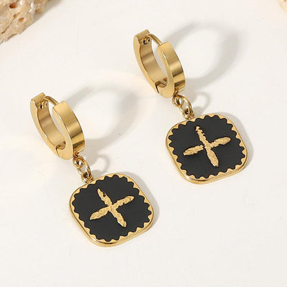 Plus Sign Square Shape Drop Earrings