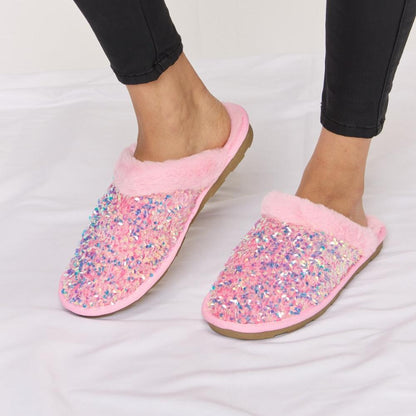 Forever Link Sequin Plush Round Toe Slippers