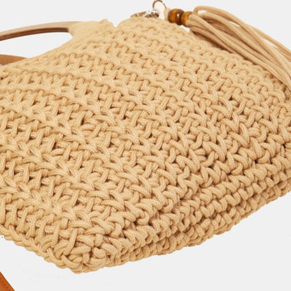 Fame Crochet Knit Convertible Tote Bag with Tassel