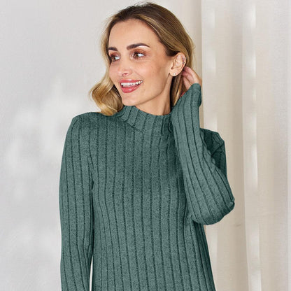 Basic Bae Full Size Ribbed Mock Neck Long Sleeve T-Shirt