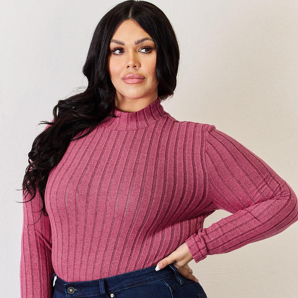 Basic Bae Full Size Ribbed Mock Neck Long Sleeve T-Shirt