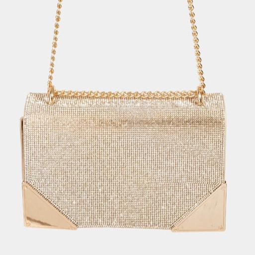 Fame Rhinestone Studded Rectangle Crossbody Bag