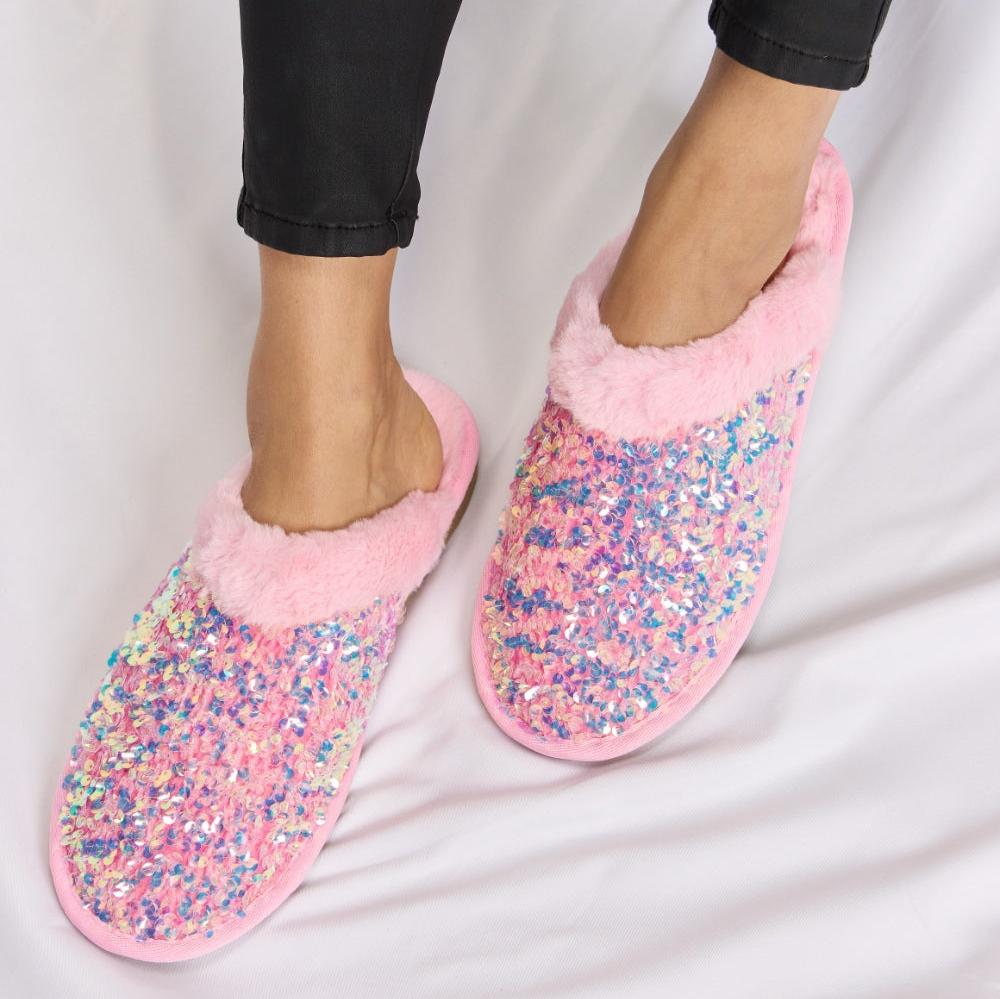 Forever Link Sequin Plush Round Toe Slippers