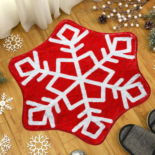 Winter Snowflake Bathroom Rug Non-Slip Washable Bath Mat Red Snowflake Doormat Xmas Holiday Decor