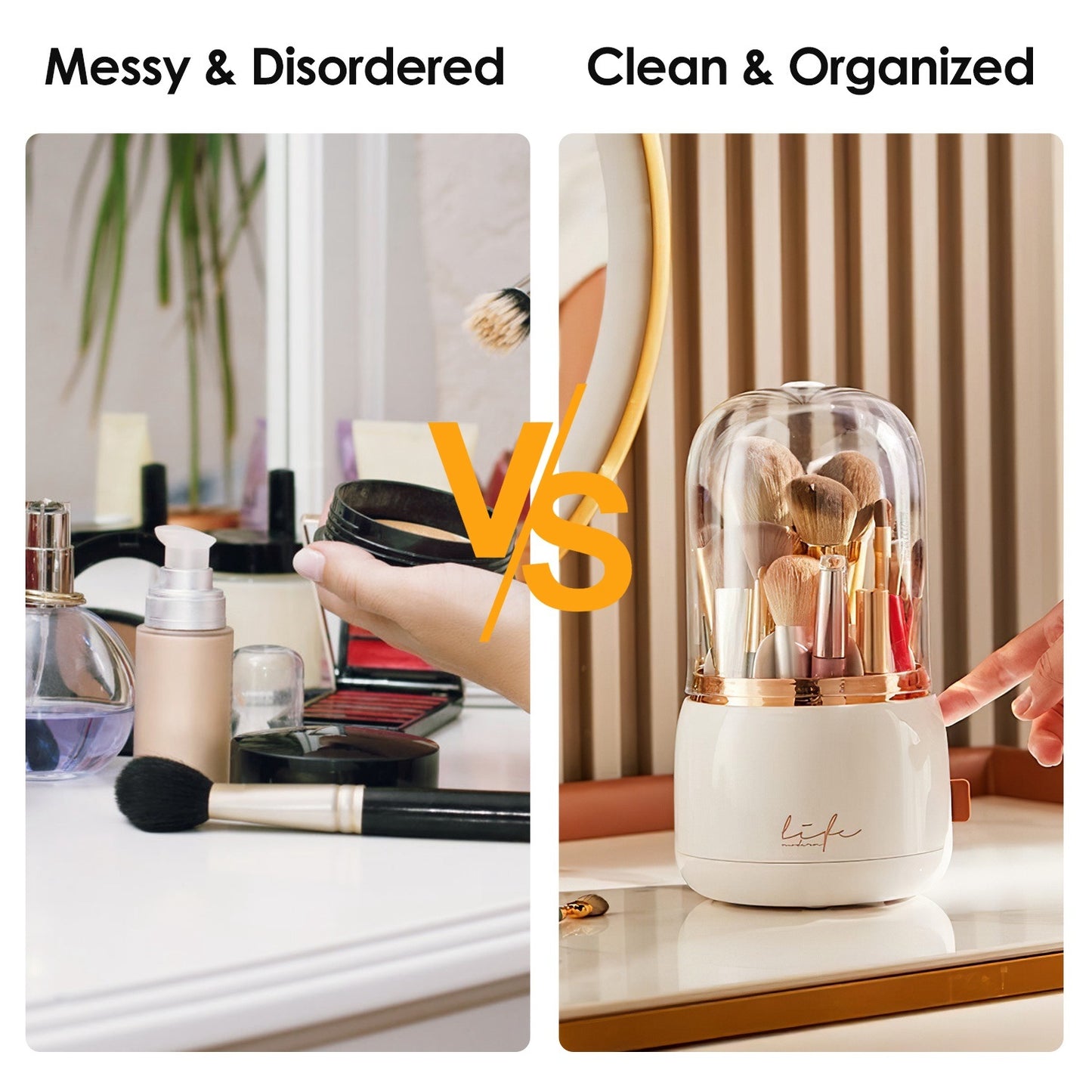 360° Rotating Makeup Brush Holder with Lid