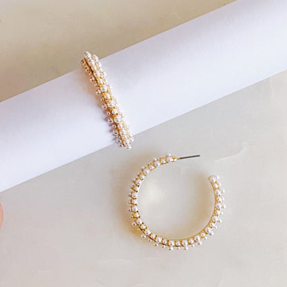 Delicate Pearl Hoop Earrings - 18K Gold Plated