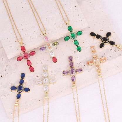 Copper Micro Zircon Cross Pendant Necklace