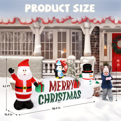 9.8 FT Lighted Christmas Inflatable Decoration – Santa & Snowman with LED Lights