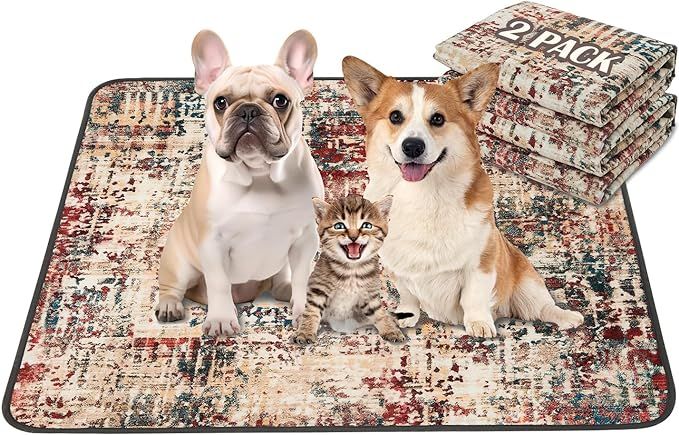 Qeils Washable Dog Pee Pads, 2-Pack Reusable 18"x24" Leakproof Non-Slip Puppy Training Pads for Floor, Crate, Couch, and Whelping Mat