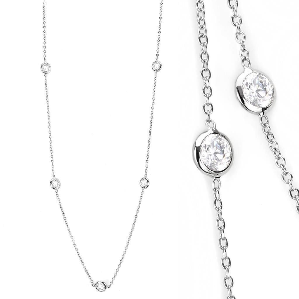 Rhodium Brass Necklace with AAA Grade Clear CZ