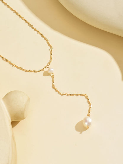 Elegant Gold-Tone Pearl Drop Necklace