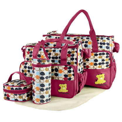 5PCS Baby Diaper Bag Set with Changing Pad & Insulated Pockets