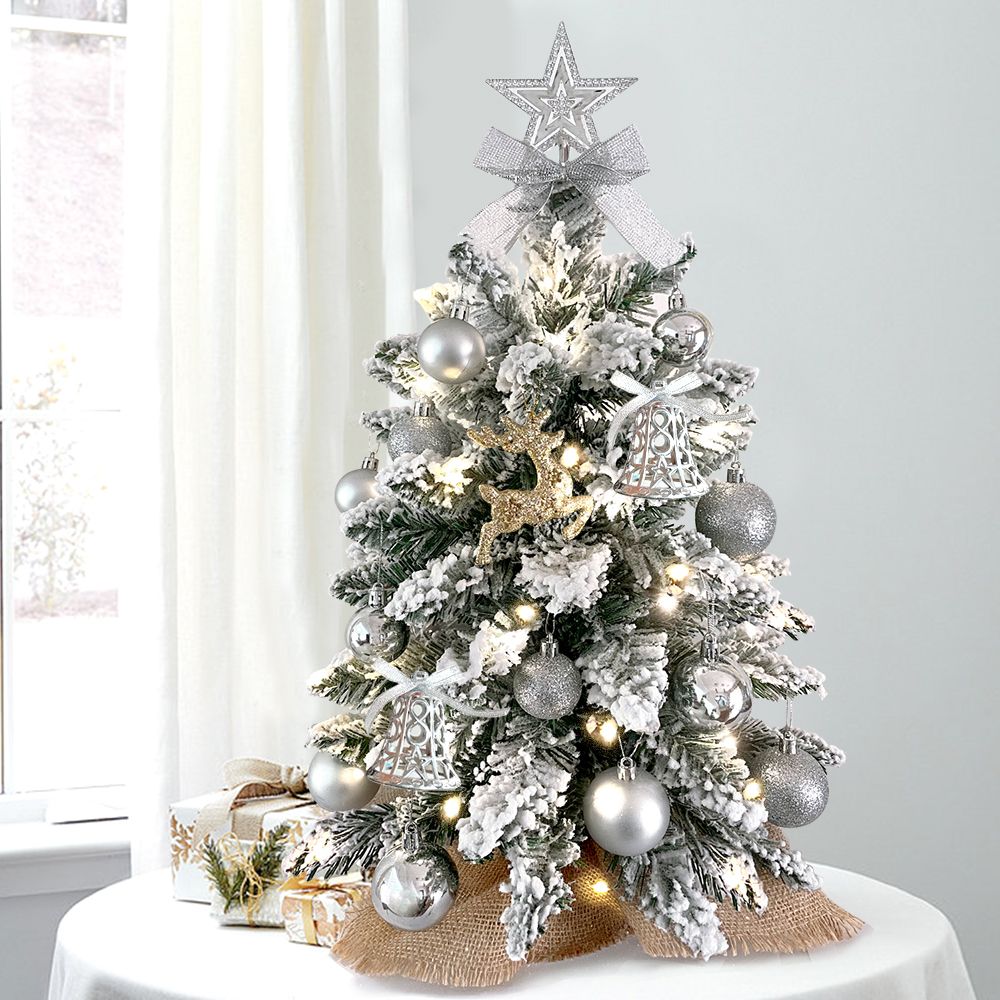 Mini Tabletop Christmas Tree with Lights and Flocked Snow