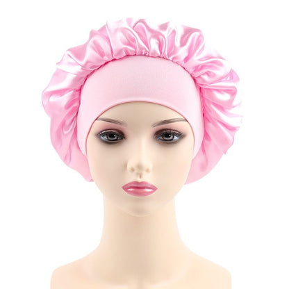 Elastic wide edge polyester nightcap, solid color women's hair care cap, hair styling cap, bonnet