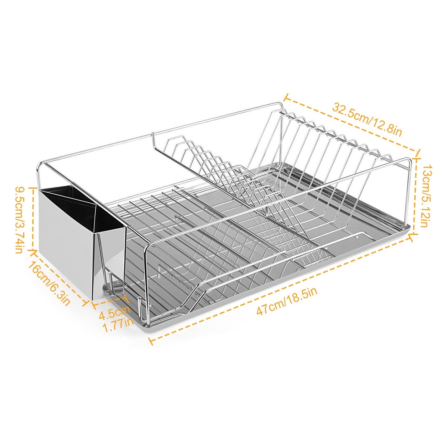 Stainless Steel Dish Drying Rack with Drainboard & Cutlery Holder