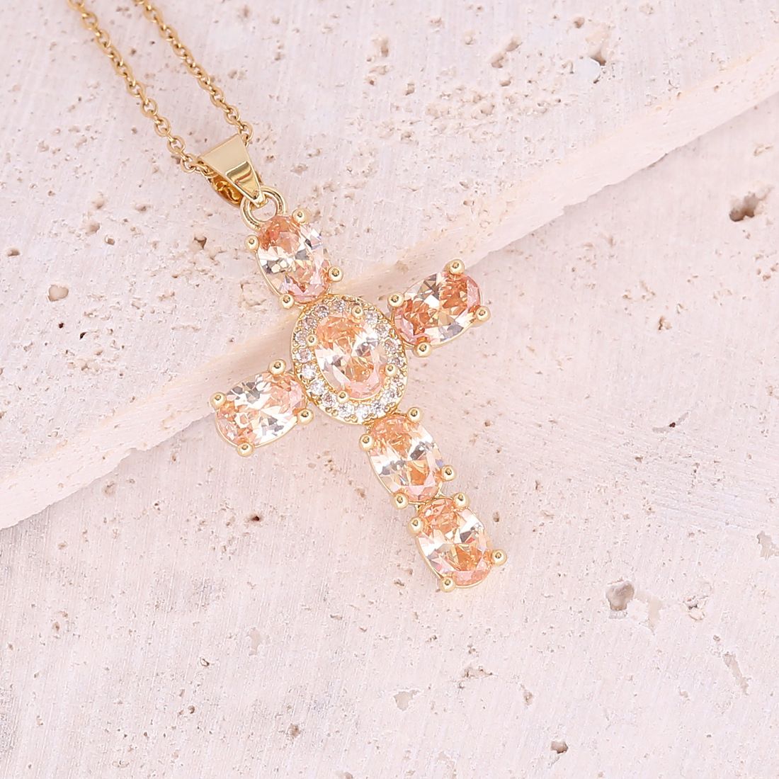 Copper Micro Zircon Cross Pendant Necklace