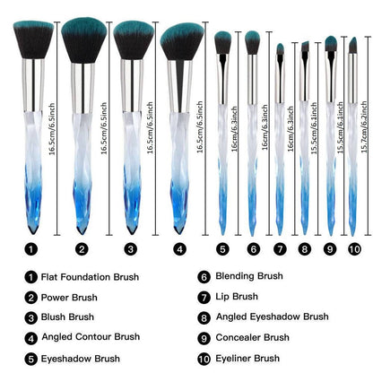 10-Piece Professional Makeup Brush Set with Crystal Blue Handles